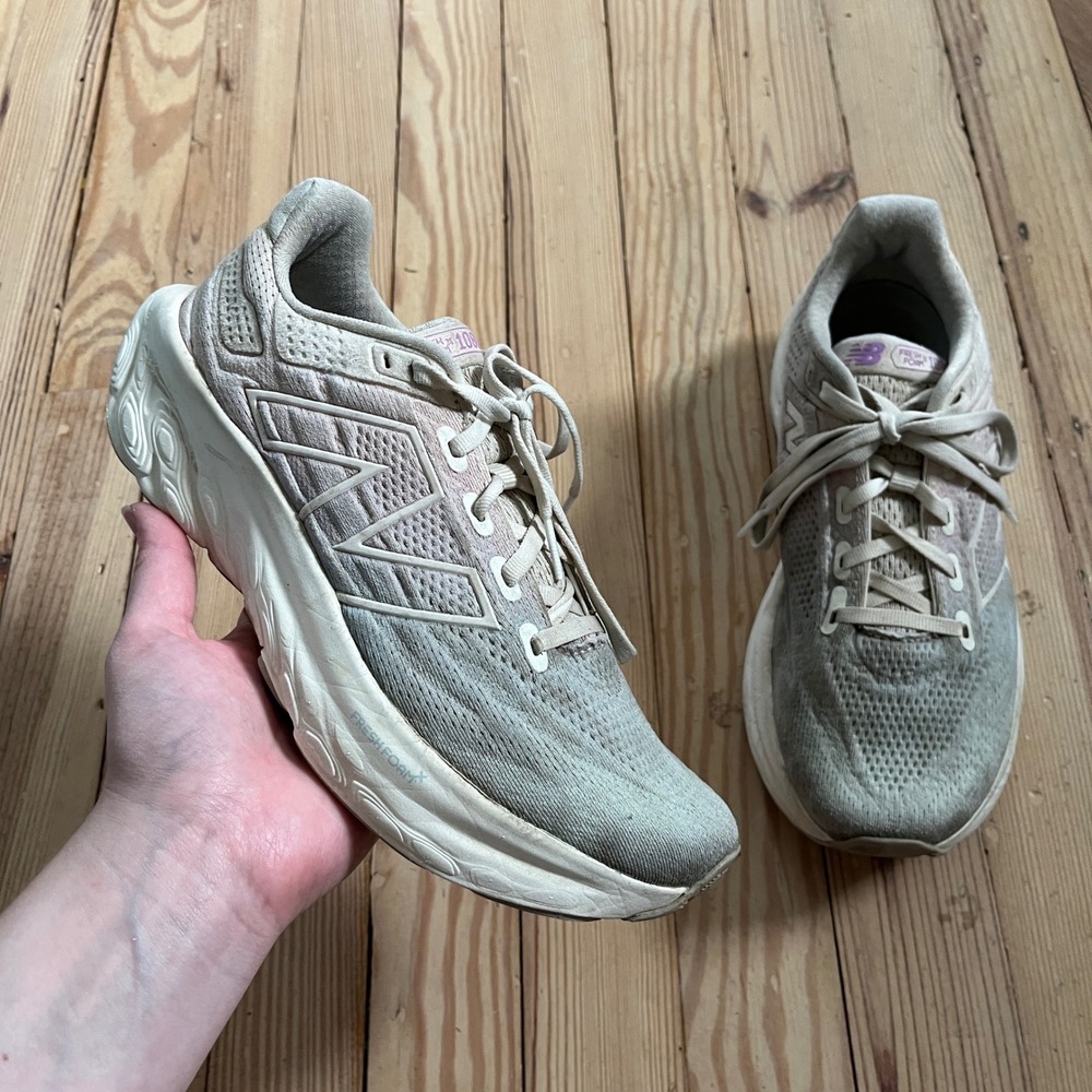 New Balance Fresh Foam X 1080 Running Shoes Womens 8 Beige Grey Mesh Sneakers